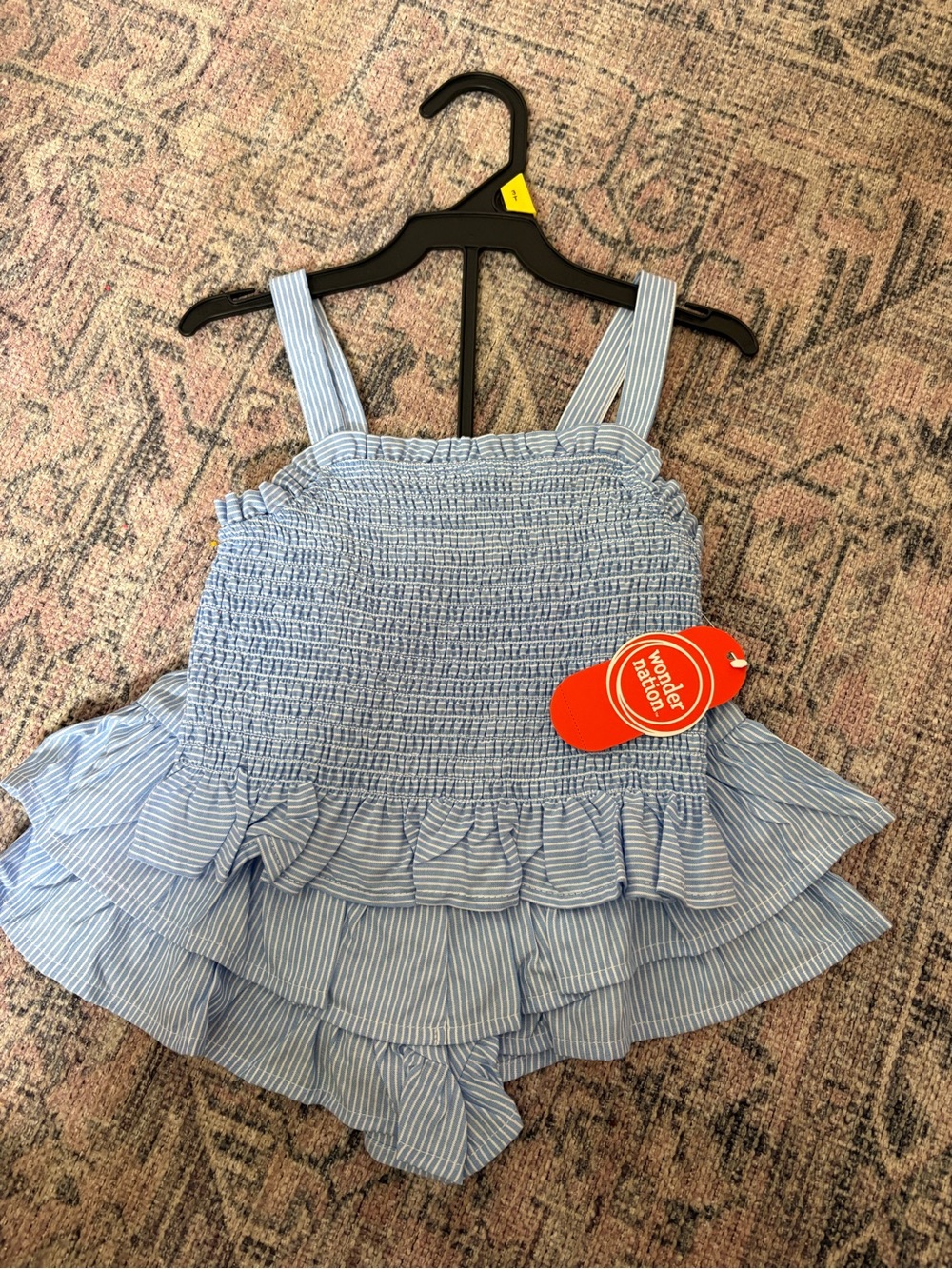 wonder nation Light Blue Striped Ruffle Romper